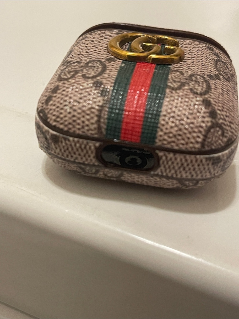 GG Monogram AirPods Case in Beige with Green & Red Stripe NWOT - Picture 5 of 7